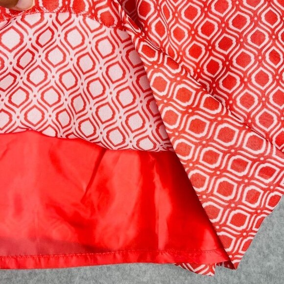 Tahari Arthur Levine Geometric Print Dress Size 8 Coral White Zip Close Ribbon - Picture 10 of 11